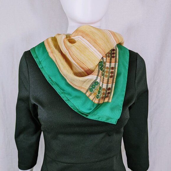 Vintage Unbranded Green & Orange Floral Scarf OS - Picture 1 of 6